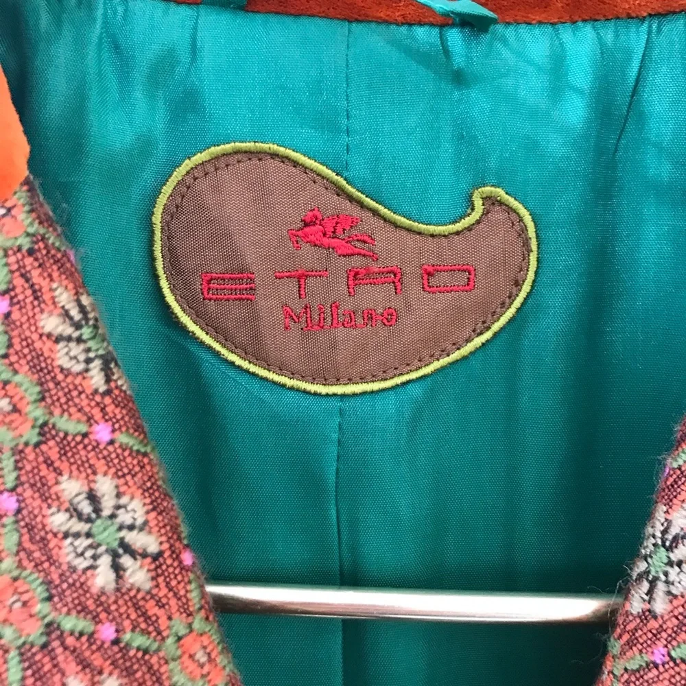 SOLD - ETRO {40} Wool Printed Jacket Orange & Green Tapestry - Picture 3 of 16